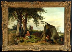Zigeunerlager In Landschaft Mit Baumen by Adolph van der Venne