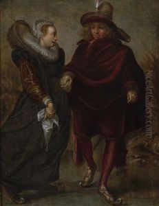 An Elegant Couple On Skates In A Winter Landscape