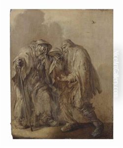 An Elderly Beggars' Couple Holding An Empty Bowl Upturned; 'en Brunaille'