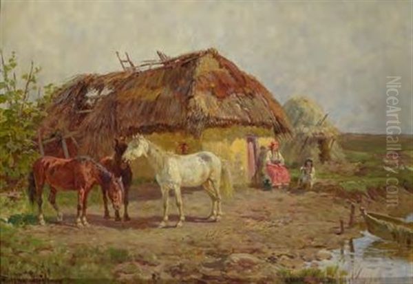 Gehoft In Der Puszta Mit Pferden - view 1