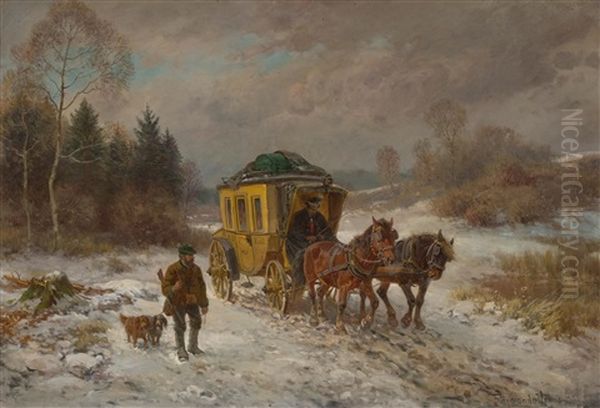 Stage Coach And Hunter In The Snow - view 1