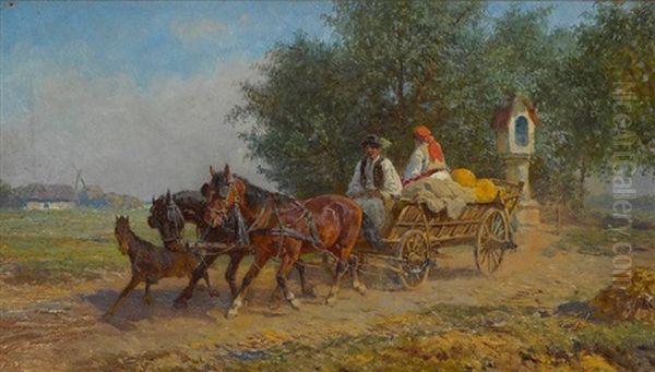 Ungarisches Bauernpaar Mit Pferdefuhrwerk - view 1