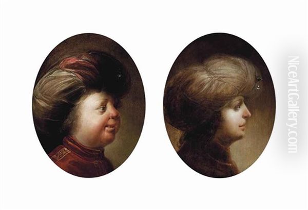 Portrait Of A Gentleman, Bust-length, In A Red Coat And Turban (+ Portrait Of A Gentleman, Bust-length In Profile, In A Red Coat And White Turban; Pair) - view 1