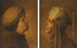 Head Of An Old Man (+ Head Of An Old Woman; Pair) by Jan van de Venne