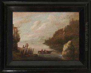 Felsige Uferlandschaft. Im Vordergrund Fischer Beim Einholen Des Netzes by Jan van de Venne