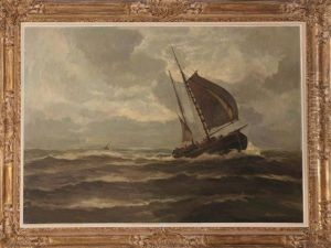 Bateaux De Peche Sur Une Mer Agitee