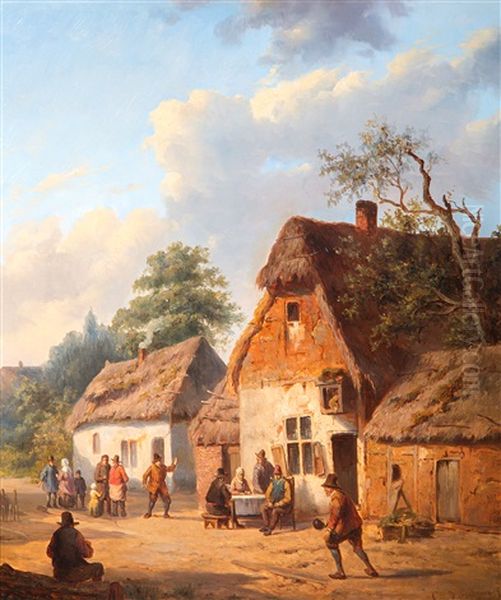 Farmers Playing Bowls In The Village - view 1