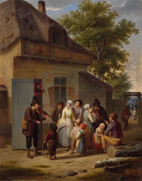 Street Scene With Musician And Puppeteer - view 1