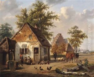A Village Street With Cattle by Charles Venneman