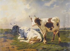 Landschap Met Twee Koeien by Rosa Venneman