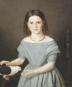 Portrat Der Altesten Tochter Der Familie P. Heinen In Einem Hellblauen Kleidchen, Mit Einer Taube Spielend