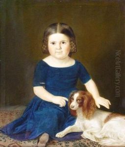 Portrat Der Jungsten Tochter Der Familie P. Heinen In Einem Blauen Kleid, Ein Schoshundchen Streichelnd Portrat Der Jungsten Tochter Der Familie P. Heinen In Einem Blauen Kleid, Ein Schoshundchen Streichelnd