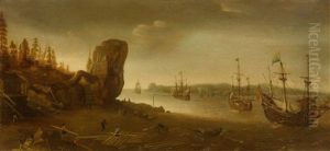 Coastal Landscape With Figures And Sailing Ships by Cornelis Verbeeck