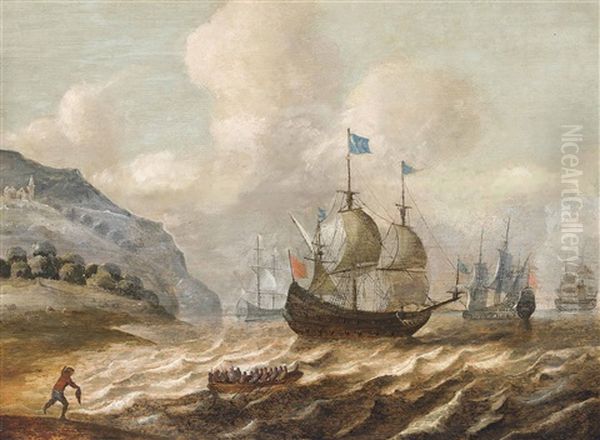 Men-o'war Off A Rocky Headland - view 1