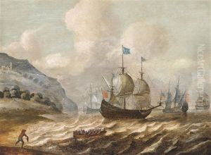Men-o'war Off A Rocky Headland