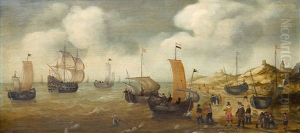 Dutch Merchantmen And Others Shipping Off A Rocky Coast - view 1