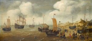 Dutch Merchantmen And Others Shipping Off A Rocky Coast by Cornelis Verbeeck
