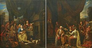 Elegant Companies Playing Music In A Palace Interior by Francois Xavier Henri Verbeeck