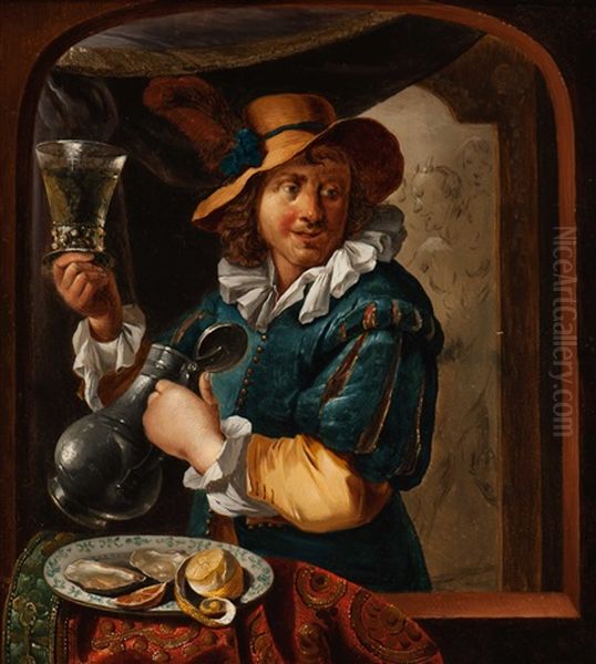 A) Wine Drinker By A Dish With Oysters - view 1