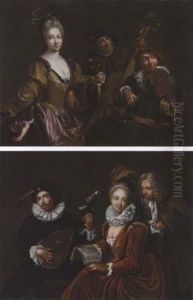 Eine Dame Mit Maske Und Zwei Musikanten by Frans Verbeeck