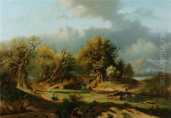 Sonnige Landschaft Mit Staffagefigren - view 1