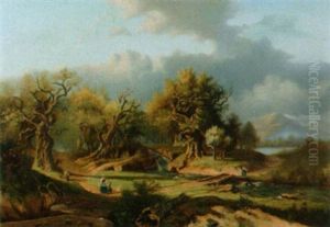 Sonnige Landschaft Mit Staffagefigren