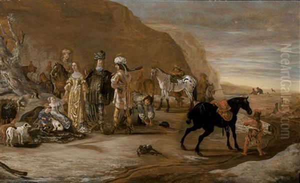 An Oriental Family And Their Company At Rest - view 1