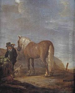 A Horseman With His Horse And A Dog In A Dune Landscape by Pieter Cornelius Verbeeck