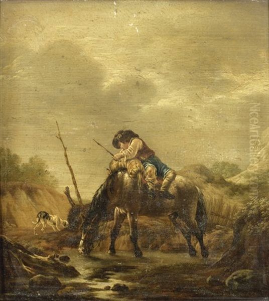 Paysage Avec Un Homme Pret A Monter Sur Un Cheval - view 1