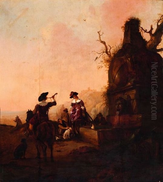 Hunting Party By A Fountain - view 1