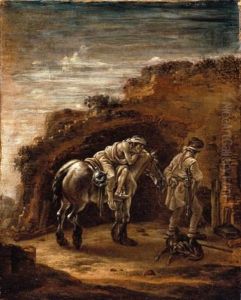 The Good Samaritan, Or A Traveller Resting On His Horse In A Landscape, En Grisaille