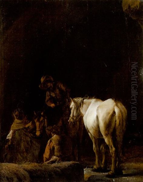 Figures And Horses Resting Inside A Cave - view 1