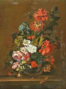 In Einer Schale Arrangiertes Blumenstilleben by Willem Verbeet