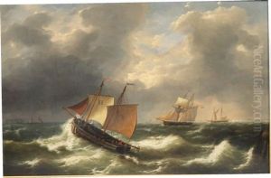 Navires Hollandais Par Grosse Mer by Louis Verboeckhoven the Younger