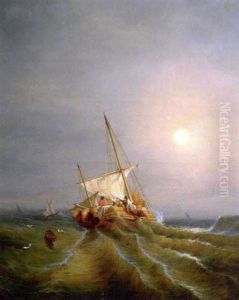 Bateau De Peche Au Clair De Lune by Louis Verboeckhoven the Younger