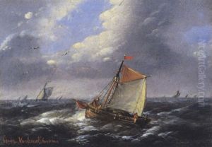 Marine Met Zeilboten by Louis Verboeckhoven the Younger