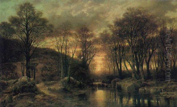 A Wooped River Landscape At Sunset - view 1