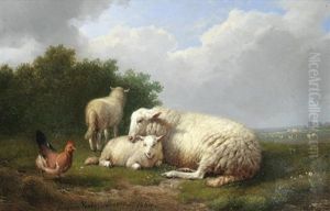 Sheep Sheltering With A Chicken by Eugene Verboeckhoven