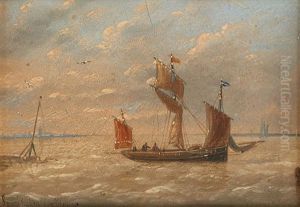Depart Des Pecheurs Par Temps Calme by Louis Verboeckhoven