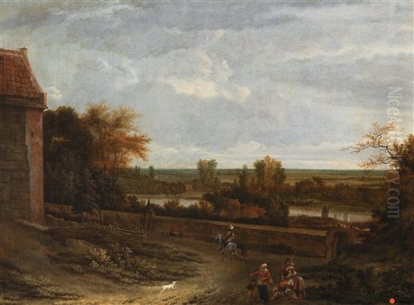 A River Landscape With A Mansion And Figures - view 1