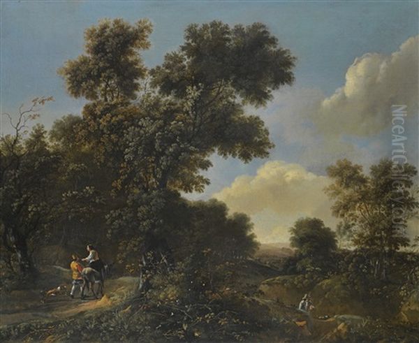 A Wooded Landscape With Travellers On A Sandy Path - view 1