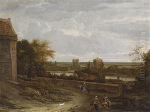 Flusslandschaft Mit Einem Herrenhaus Und Figurlicher Staffage by Adriaen Hendricksz. Verboom