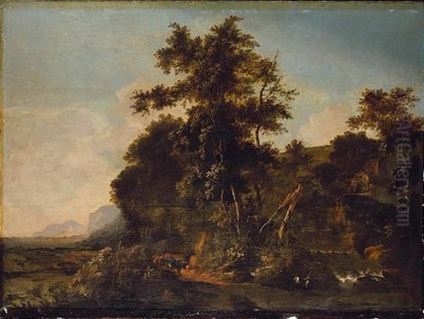 A Herdsman With Cattle In An Extensive Landscape - view 1