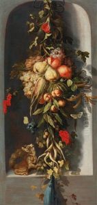 A Pair Of Flower And Fruit Still Lifes In Niches