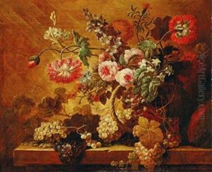 Still Life Of Fruit And Flowers by Gaspar Pieter Verbruggen the Younger