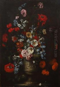 Bouquet De Fleurs Dans Un Vase Sculpte Sur Un Entablement by Gaspar Pieter Verbruggen the Younger