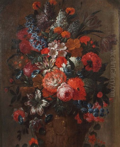 Stillleben Mit Prachtvollem Blumenbouquet In Einer Kratervase - view 1