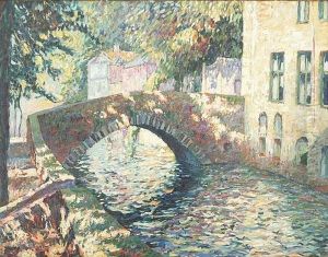 A Pointillist Oil On Panel by Charles-Henri Verbrugghe
