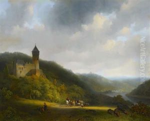Bergige Flusslandschaft Mit Burgen