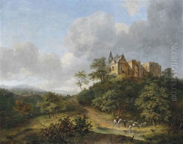 Shepherds Watering Their Cattle Near The Ruins Of The St. Vitus Convent On The Elterberg - view 1
